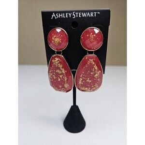 Ashley Stewart Women’s Red And Gold Speckled Pierced Earrings Jewelry